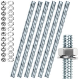 6 barre filettate M6 M6 x 200 mm, barra filettata in acciaio zincato, barre filettate in zinco blu, con 12 dadi esagonali e 12 rondelle