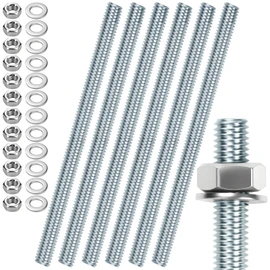 6 barre filettate M6 M6 x 200 mm, barra filettata in acciaio zincato, barre filettate in zinco blu, con 12 dadi esagonali e 12 rondelle