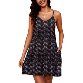 Marvmys Womens Sleeveless Short Nightgown Cotton Sleep Slips Spaghetti Strap Summer Night Gowns with Pockets