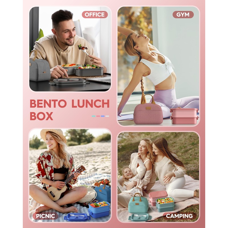 KEMETHY Adults Bento Lunch Box Set with Thermo Bag, 74oz