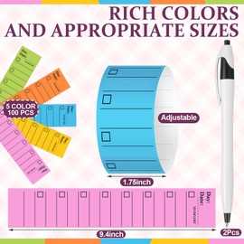 100 Pcs Paper Reminder Bracelet Wearable Notepad Wristband with Ballpoint Pen 9.5 x 1.8 in Disposable Waterproof Writable to Do List Memo Wristband Gift for Student Nurses Techs Study Work, 5 Color