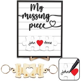 You are My Missing Piece Frame with Puzzle Keychains Love Sign DIY Couple Name Plaque Anniversary Wedding Valentine Birthday Gifts for Boyfriend Girlfriend Wife Husband Wall Art Home Decor HU-FR61