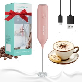 HAUSHOF Rechargeable Milk Frother Wand w/Stand Electric Drink Mixers Foam Makers