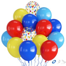 Blue Red Balloons, 70pcs Yellow Blue Red Colorful Balloons for Birthday Party Circus Themed Party