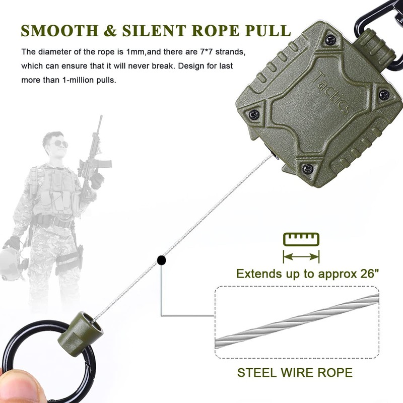 Heavy Duty Carabiner Retractable Keychain, Retractable ID Badge Reel with