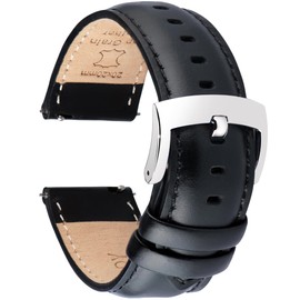 Ottoody Genuine Leather Replacement Watch Band, 0.71, 0.75, 0.79, 0.83, 0.87 inch (18, 19, 20, 21, 22 mm), Quick Release, No Tools Required, Elegant, Calf Leather, Sweatproof, Pleasant Feel, Leather