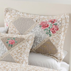 Finlonte 100% Cotton Bed Pillow Shams Queen Size, Pillow Cover 2 Pieces Set 20"x26", Farmhouse Floral Paisley Pattern Decorative Quilted Pillowcases, Brown