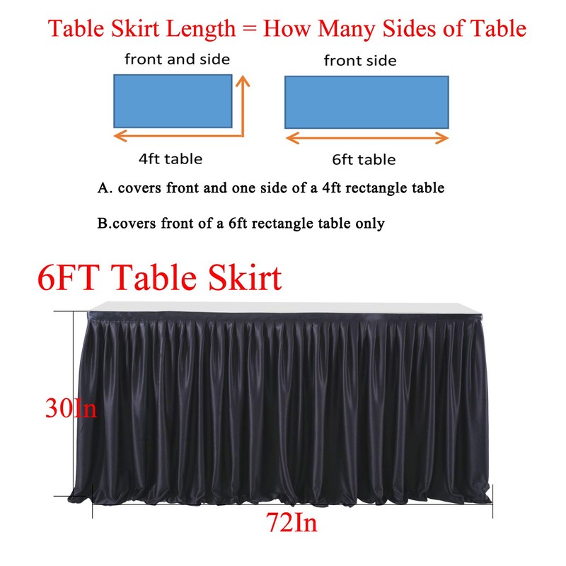 PARTISKY Black Polyester Rectangle Table Skirt, 6ft x 72in, Wrinkle