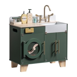 ROBUD Kids Play Kitchen - Wooden Multi-Function Washing Machine for Kids Kitchen Playset - Pretend Toddlers' Kitchen Toy Washer with Accessories - Perfect Baby Gift for Ages 3-8