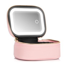 Mini Makeup Bag with Led Mirror, Small Travel Make up Bag 3 Light Modes Adjustable Brightness, for Women Organizer Cosmetic Bag, Portable Travel Train Toiletry Bag, for Pool Parties Work Touch-Ups