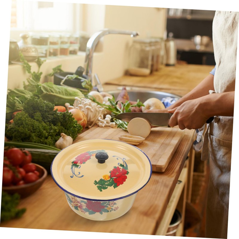 Mobestech Retro Enamel Mixing Bowl Lard Oil Storage Canister Decorative