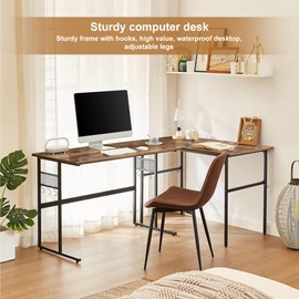 VECELO Water Proof Writing Work Adjustable Feet Computer Desk for Small Space/Home Office/Dormitory, 43 Inch, Brown