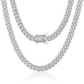 TRIPOD JEWELRY 8mm 14K Gold/White Gold Plated Diamond Iced Out Cuban Link Chain/Bracelet - Hip Hop Miami Cuban Link Chain Diamond Link Choker Necklace Cuban Bracelet for Men (White Gold - 8mm, 20.00)