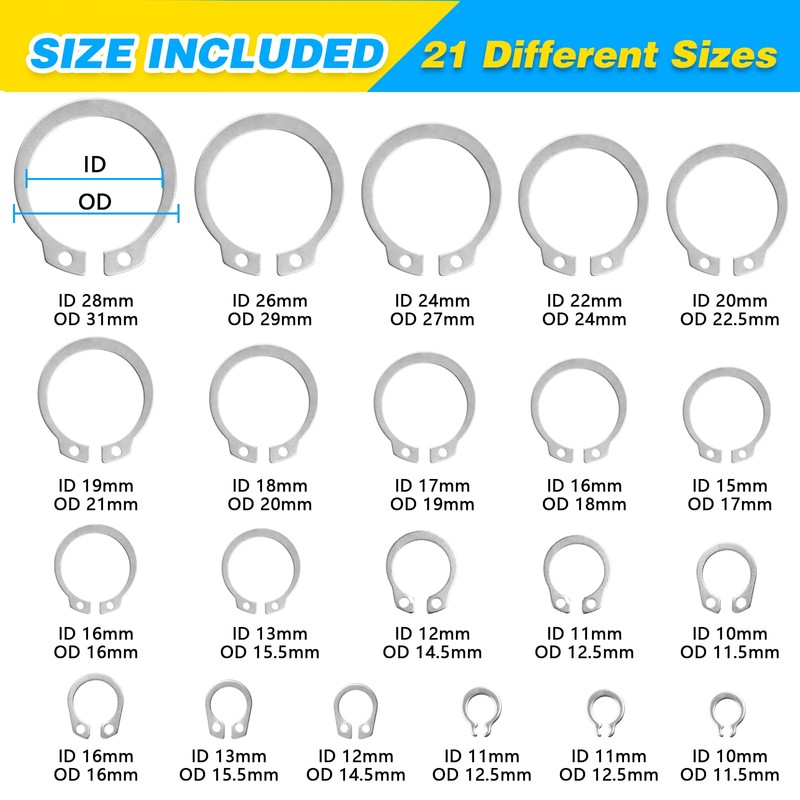 ZHUBANG 800Pcs C-clip External Retaining Rings Snap Rings Assortment Kit