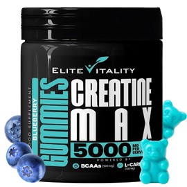 Creatine Monohydrate 90 Gummies 5000mg + BCAAs & L-Carnitine – 3rd Party Lab Tested, Vegan, Sugar-Free, Pre Workout Muscle Growth & Recovery Gym Supplement for Men & Women – Tangy Blueberry Blast