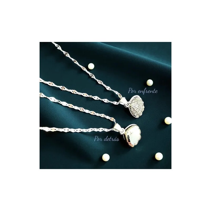 Collar Concha Marina Elegante Chapado Plata 925 / Circonita