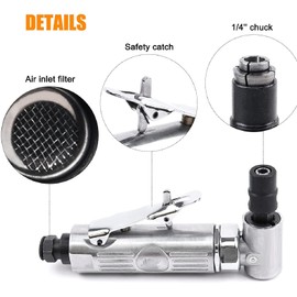 Right Angle Die Grinder, Air Die Grinder Kit, Air Die Grinder Tool, 1/4" Air Die Grinder Kit - 0.3HP High-Speed Pneumatic Angle Grinder with Built-in Speed Regulator and Safety Switch