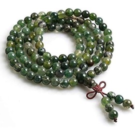 Heart Chakra Green Moss Agate mala necklace 8mm meditation Mala beads 108 prayer beads | Unconditional love Abundance Forgiveness Trust Compassion Child birth, w/velvet or 100% Jute pouch