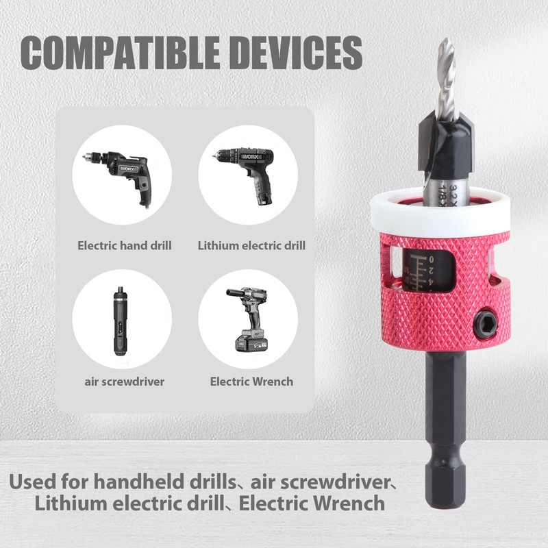 YUENTOEN 6Pcs Countersink Drill Bit Set with Low Friction Depth