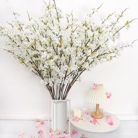 IREMATE 4Pcs Cherry Blossom Branches, 42.13in Artificial Cherry Blossom Tree Stems, Artificial Flowers Faux Silk Plum Blossom Branches, Artificial Cherry Blossom Decor for Home,White(No Vase)