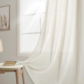 Joywell Cream Natural Back Tab Rod Pocket Linen Curtains 108 Inches Long 2 Panels for Living Room Bedroom Neutral Boho Farmhouse Rustic Light Filtering Semi Sheer Curtains Window Treatment 52x108
