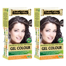Indus Valley Gel Hair Color With 0% PPD, Ammonia, Hydrogen Peroxide, Barium With Refreshing Orange Aroma & 9 Herbs Ingredients Gives Damage Free Dark Shiny Color In Just 30 Minutes (Upto 4 Applications light Brown 5.0 Pack Of 2)
