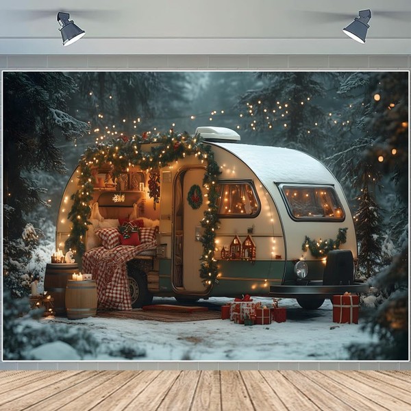 Christmas Camping Car Backdrop Xmas Tree Snowflake Background New Year