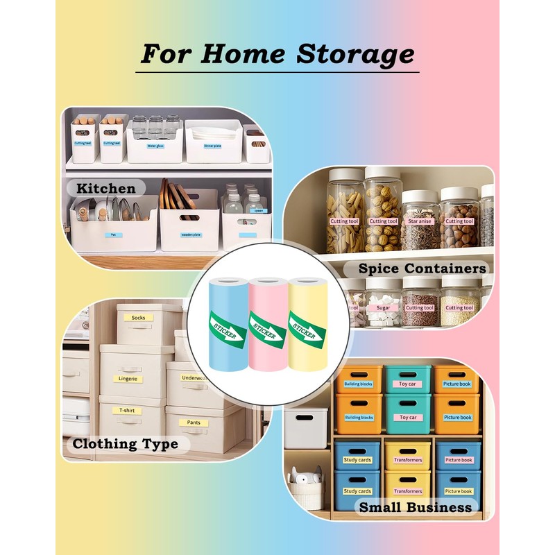 3 Colors Mini Printer Sticker Paper, 9 Rolls