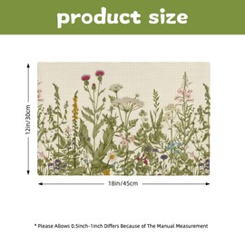 Wild Flowers Spring Garden Placemat Set of 4,12x18 Inch Garden Plants Linen Washable Fabric Table Mats for Holiday Decoration Kitchen Dining Table Place Mats