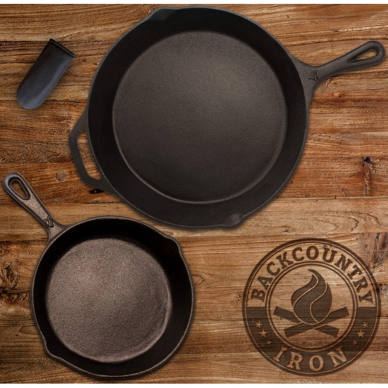 Backcountry Cast Iron Skillet(10 Inch Medium Frying Pan + Cloth