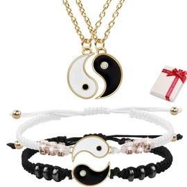 Feelairy Set of 4 Matching Yin Yang Bracelets, Adjustable Tai Chi Bracelet, Couple Bracelet, Best Friend Bracelets, Friendship Bracelet, BFF Gifts for Girls, Boyfriend, Girlfriend, Valentine's Day