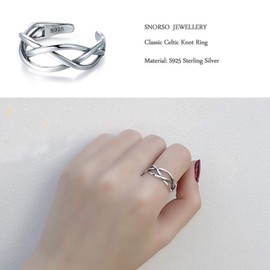 SNORSO Silver Ring Vintage Knot Band Ring, 925 Sterling Silver, Unisex Celtic Adjustable Open Ring, Birthday Gift for Women Men Girls Boys