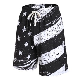 DEHANER Mens Board Shorts for Independence Day Swim Trunks Hawaiian Tropical Vacation Beach Swimwear American Flag Black Shorts,Men Size 3X-Large