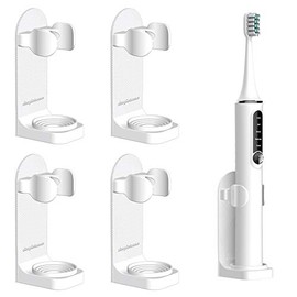 simpletome Adhesive Electric Toothbrush Holder Wall Mounted Adjustable Toothpaste Organizer 4 Pack (White)