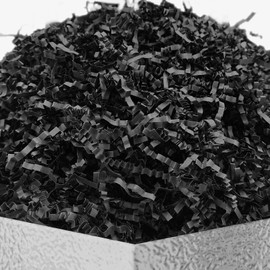 DOTUHAO Crinkle Cut Paper Shred, Black Color Crinkle Paper, Gift Basket Filler, Gift Box Filler Paper Shreds, Raffia Grass great for Gift Wrapping, Basket Filling (Black, 4 oz)