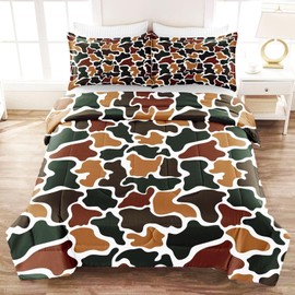 CKOU CCOO Duck Camo Bedding Set for Boys Teens Kids Full Size,Hunter Green Army Camouflage Comforter Set,Duck Hunting Camouflage Camo Bed Sets, Wild Home Decor Outdoor Camping Gift