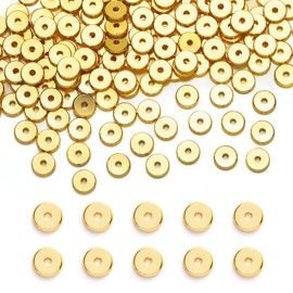 TMMATE - 200 abalorio espaciadoras de disco plano de latón chapado en oro de 18 quilates para pulseras de bricolaje, fabricación de collares y joyas (oro, 6 mm)