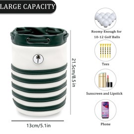 PINKTEE Golf Valuables Bag, Leather Golf Ball Bag, Bucket Waist Design with Removable Magnetic Ball Marker for Men and Women (Green)