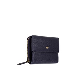 BRAUN BÜFFEL - Medium ASTI zip wallet made of fine grained leather and with gold metal accents - 8 card slots 5 slip pockets - elegant blue, navy, Standard size, Classic