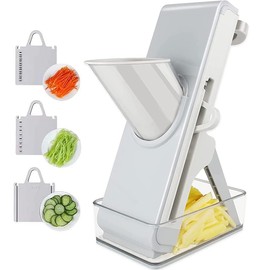 Cortadora de verduras y frutas,picadora de alimentos profesional de acero inoxidable ajustable, cortadora de verduras, con protección anticorte y grosor ajustable, gris