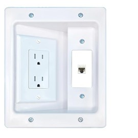 RiteAV CAT5E Recessed Wall Plate Cable Concealer Management Kit with Power Outlet Hides Cords and Cables