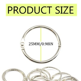 Yosawo 20 Pack Book Binder Rings Metal Loose Leaf Binder Rings for Flash Cards, Index Cards and Loose Paper, Key Rings（25mm）