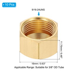 PATIKIL 3/8" Brass Compression Cap Stop Valve Cap, 10Pcs Hex Thread Pipe Fitting Tubing Ends Sealing Cap for Air Conditioner, Water, Air, Gas Line