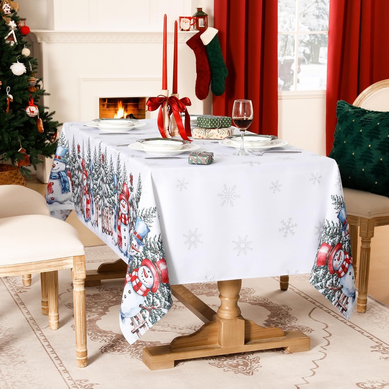Softalker Christmas Table Cloth Rectangular White Xmas Tablecloth 140x200cm