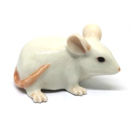 ZOOCRAFT Ceramic Mouse Rat Figurine White Animal Hand Painted Porcelain Collectible Home Decor