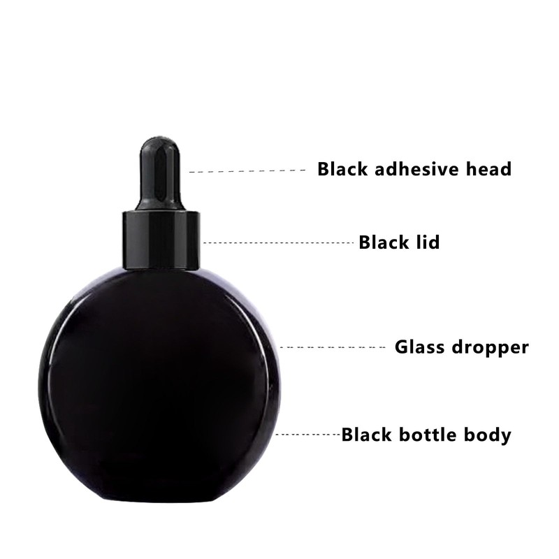 PYAWI 6Pcs,2 oz Black Glass Dropper Bottles for Essential Oils,60ml