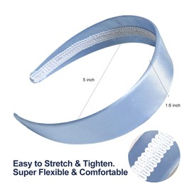 1.6 Inch Wide Silk Satin Headband for Women Girl Teen, Solid Plain DIY Hair Accessories Holiday Gifts (Nave)