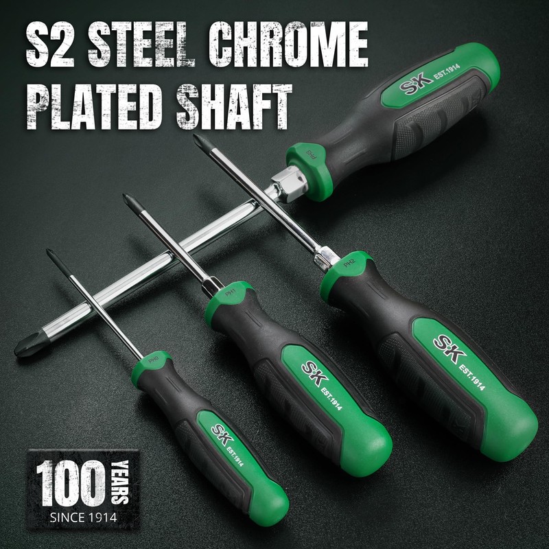 SK 5-Piece Phillips Screwdriver Set, Magnetic Screwdriver Set, S2 Steel,