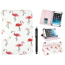 Emartbuy Universal 10-11.5 Inch Flamingo Multi Angle Folio Wallet Case Cover With Card Slots Pink Elastic Strap and Stylus Pen Compatible With Selected Devices Listed Below