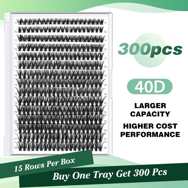 KEYYOU Lash Clusters 300pcs Individual Lashes 40D 0.07D Curl 9-18MIX